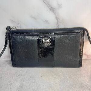 Coach Black Leather & Patent Leather Wristlet Wallet